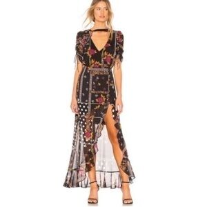 For Love And Lemons x Revolve Stella Black Floral Maxi Size Medium